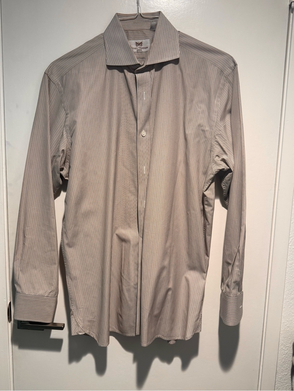 Men's Dress Shirt - Tan & Blue Pinstripe